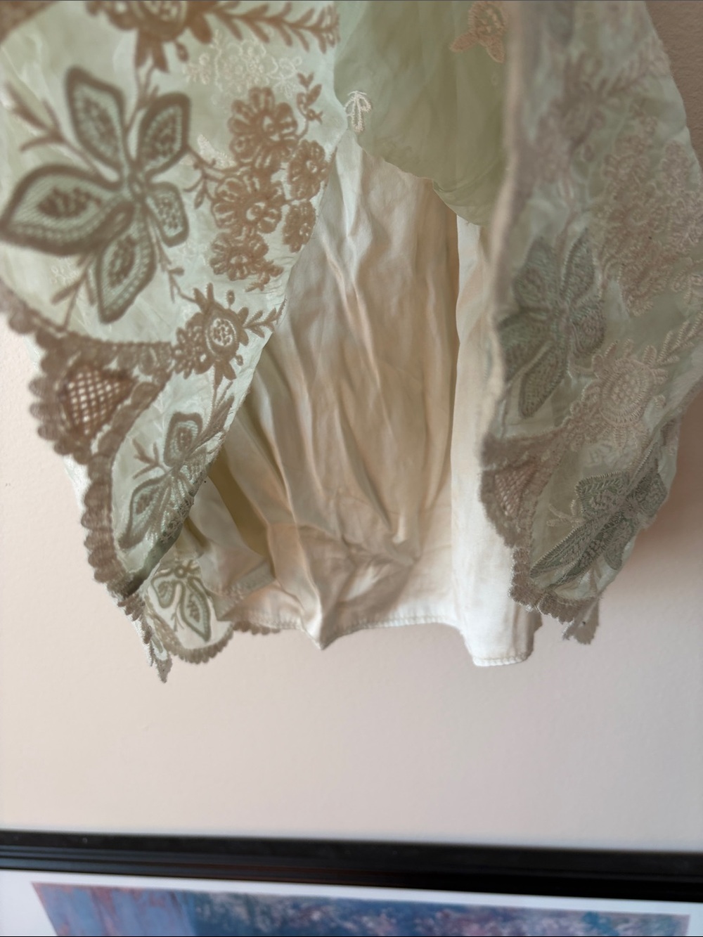 Sheer Lace-Trim V-Neck Blouse in Pale Mint - Picture 6 of 8
